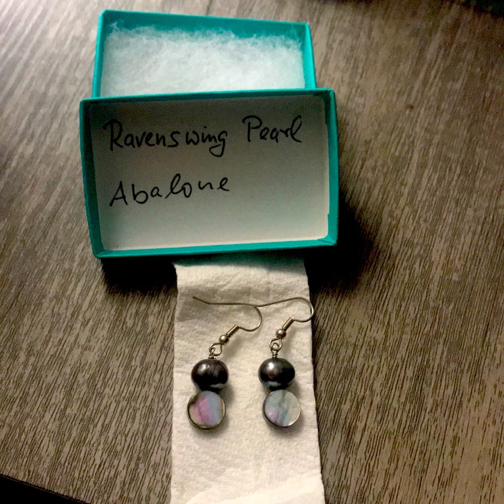 Ravens wing Pearl Abalone earrings 1.5” drop